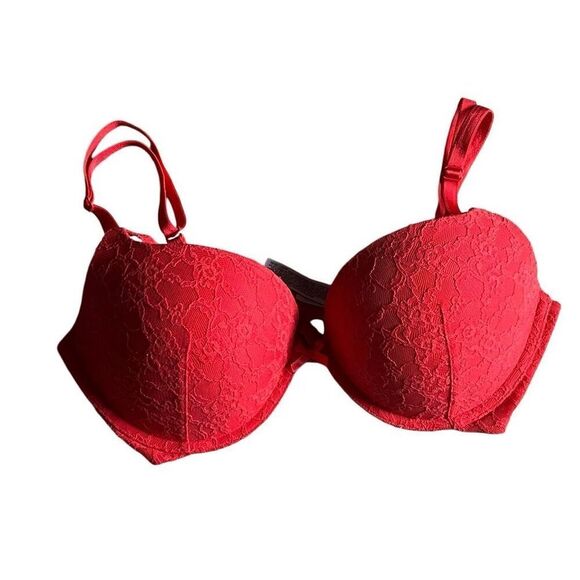 Victoria’s Secret Red Lace Push Up Bra 34DD Cut out Lace Accent Very Sexy - Picture 8 of 12